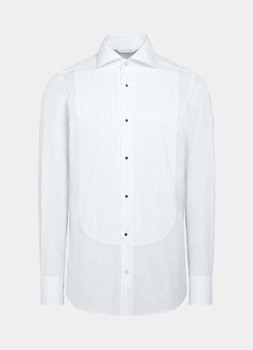 SUITSUPPLY Egyptian Cotton by Testa 1919 Srl, Italy White Plisse Tailored Fit Tuxedo Shirt